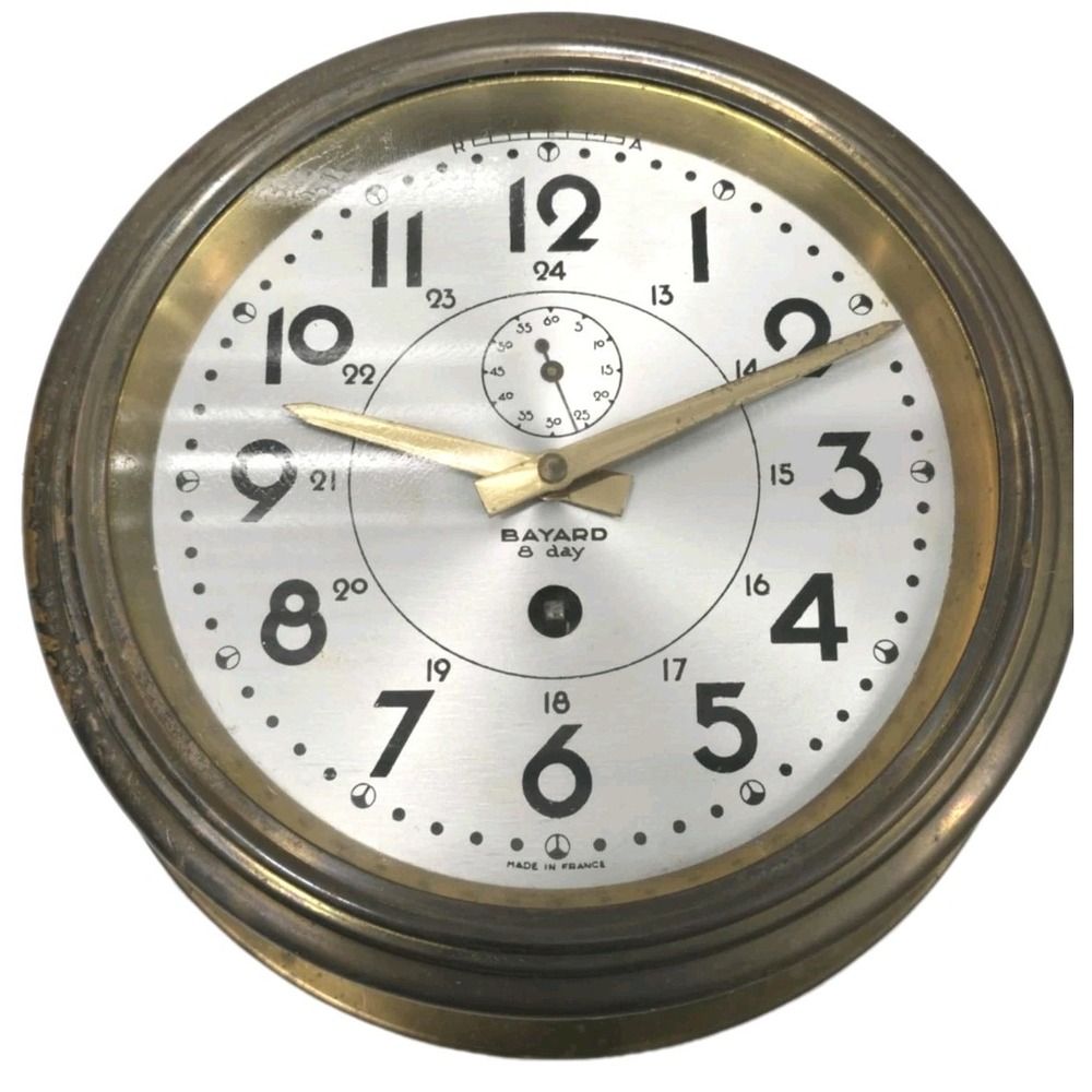 Antique Bayard 8 Day Mechanical Winding Ships Clock Nautical Maritime